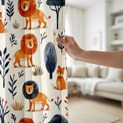 Onay Safari Lion Curtains Adorable Jungle Animal Drapes for Kids Nursery Decor