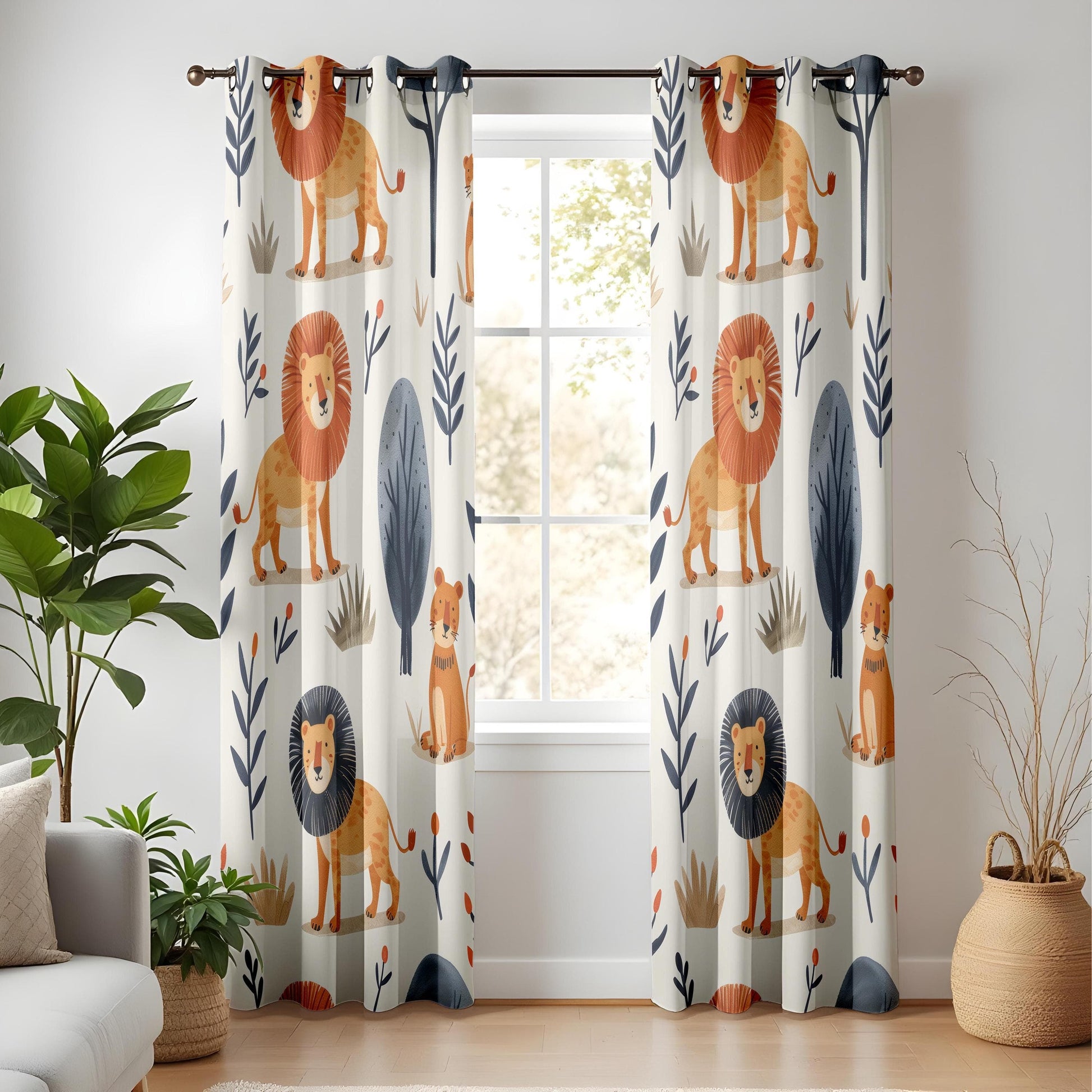 Onay Safari Lion Curtains Adorable Jungle Animal Drapes for Kids Nursery Decor