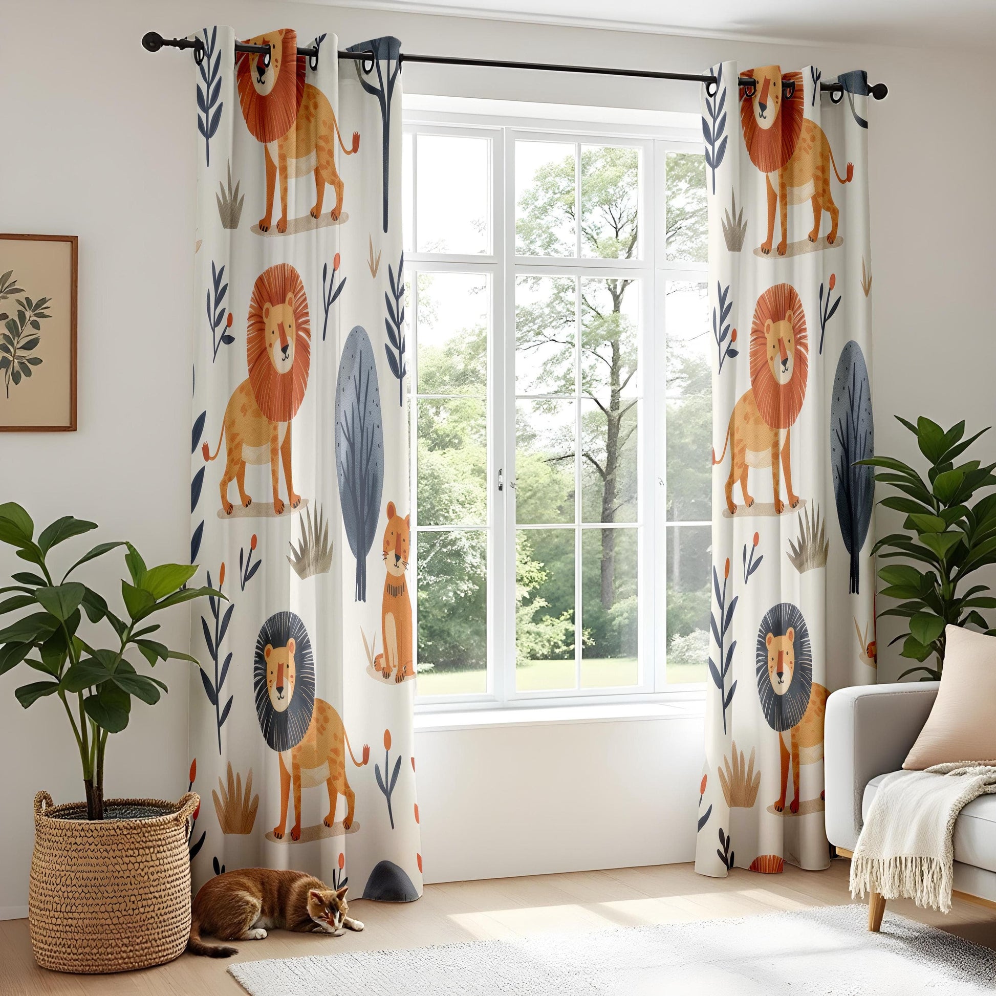 Onay Safari Lion Curtains Adorable Jungle Animal Drapes for Kids Nursery Decor
