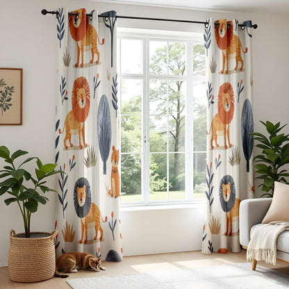 Onay Safari Lion Curtains Adorable Jungle Animal Drapes for Kids Nursery Decor