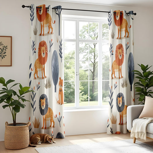 Onay Safari Lion Curtains Adorable Jungle Animal Drapes for Kids Nursery Decor
