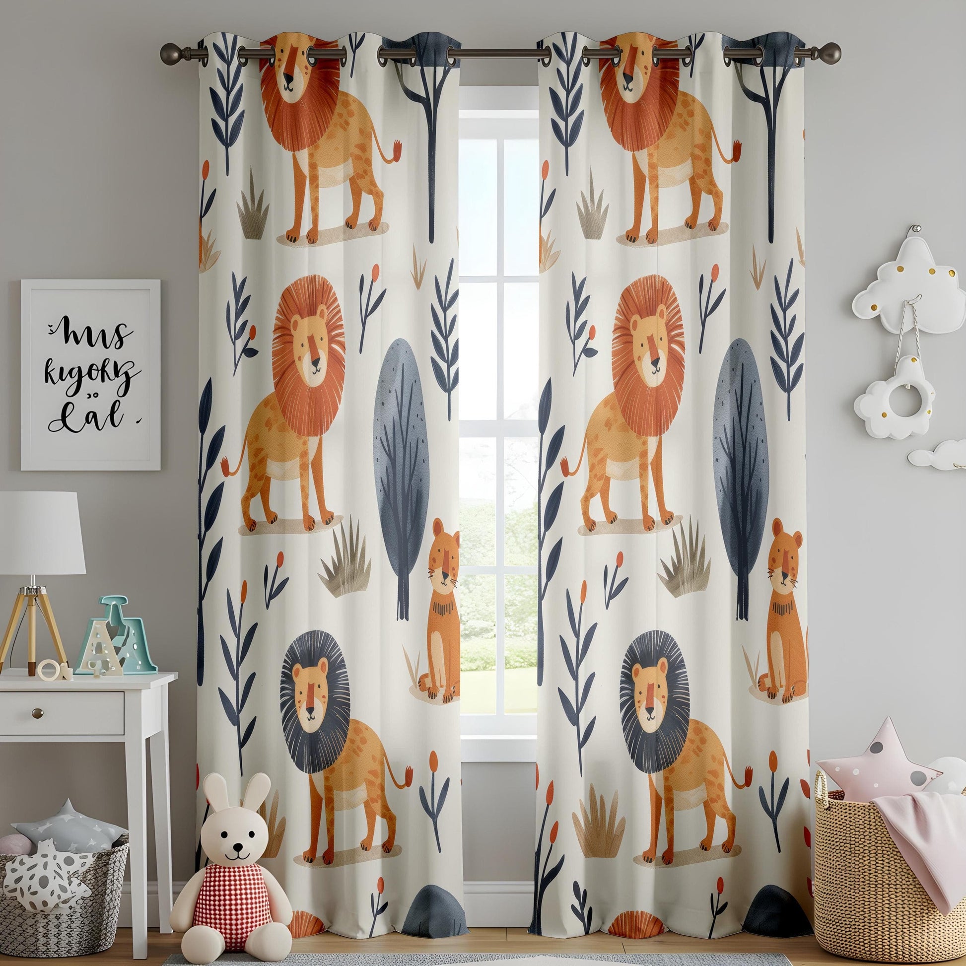 Onay Safari Lion Curtains Adorable Jungle Animal Drapes for Kids Nursery Decor