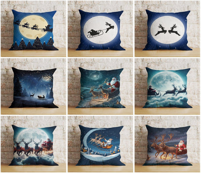 Onay Santa's Sleigh Santa Claus Reindeer Winter Cushion Cover