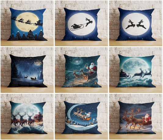 Onay Santa's Sleigh Santa Claus Reindeer Winter Cushion Cover