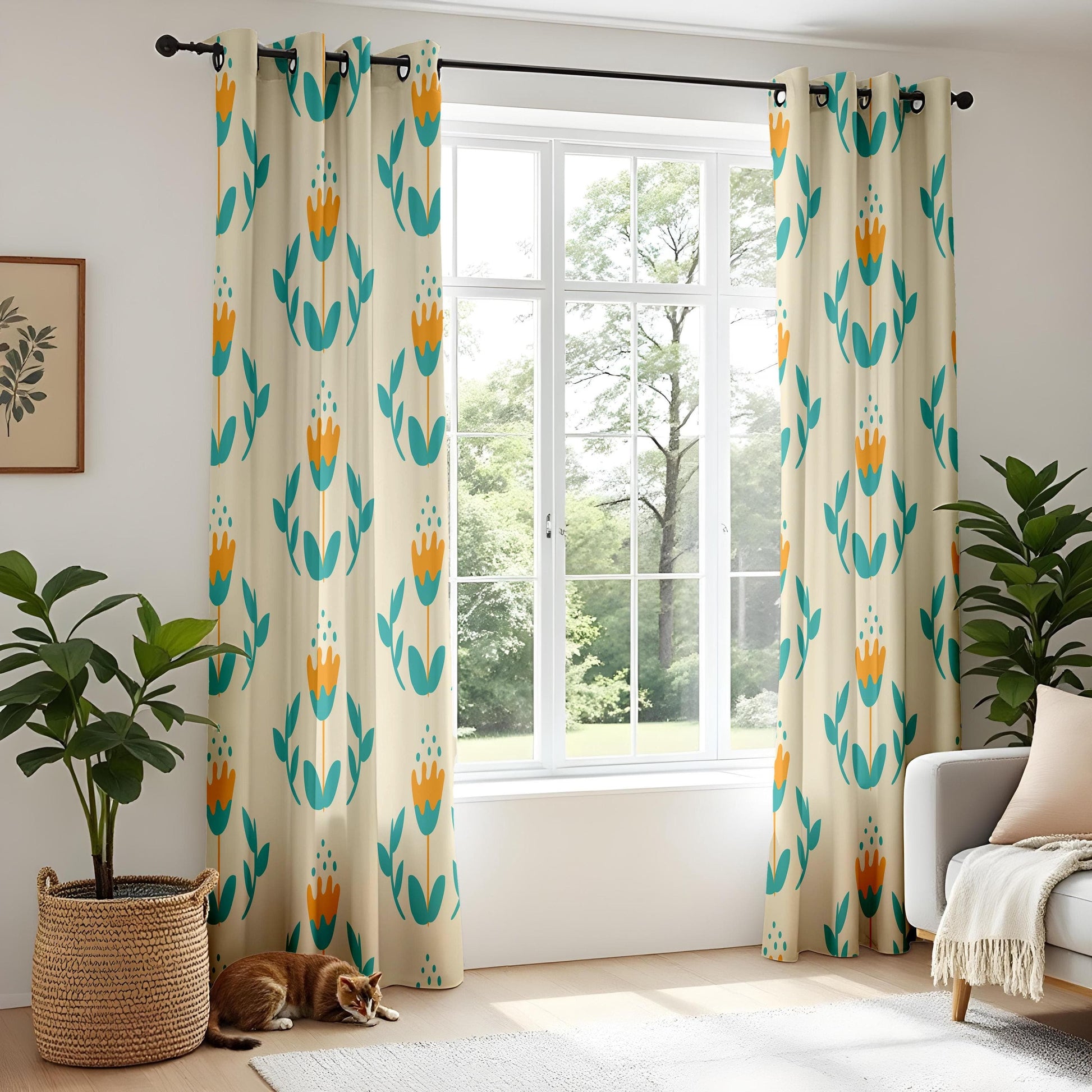 Onay Scandinavian Floral Curtains – Minimalist Mid-Century Drapes