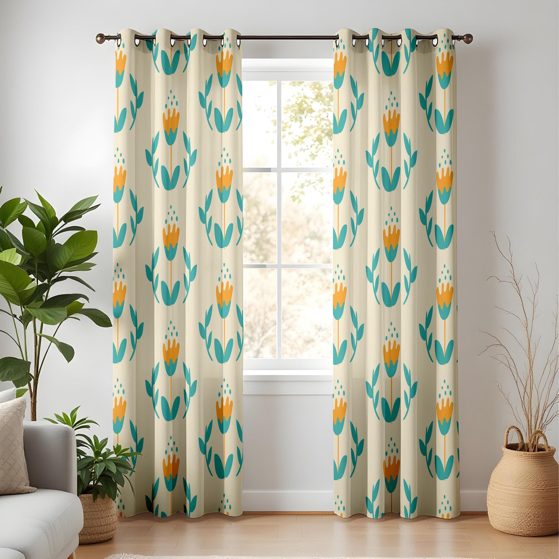 Onay Scandinavian Floral Curtains – Minimalist Mid-Century Drapes