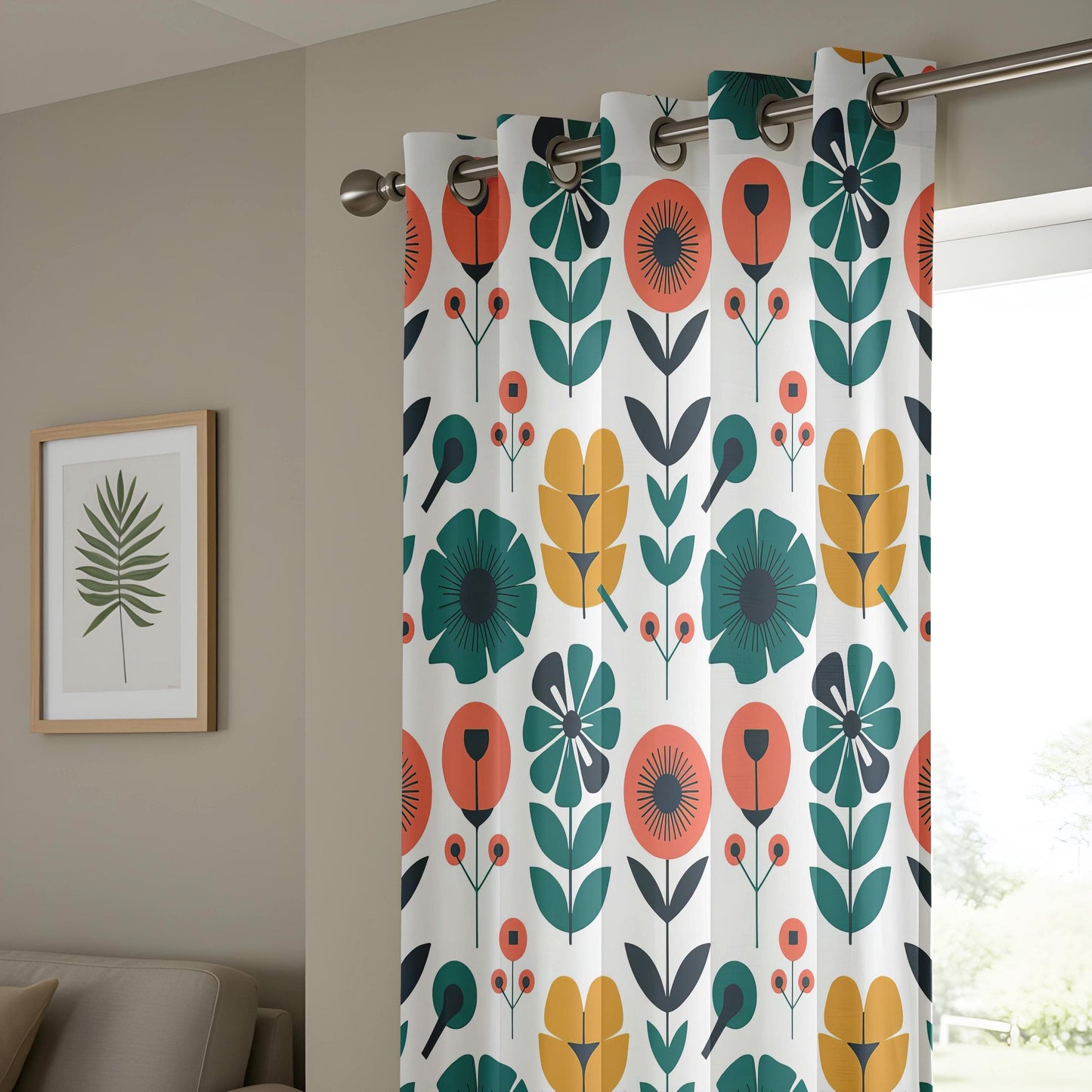 Onay Scandinavian Floral Window Curtains, Modern Boho Botanical Drapes