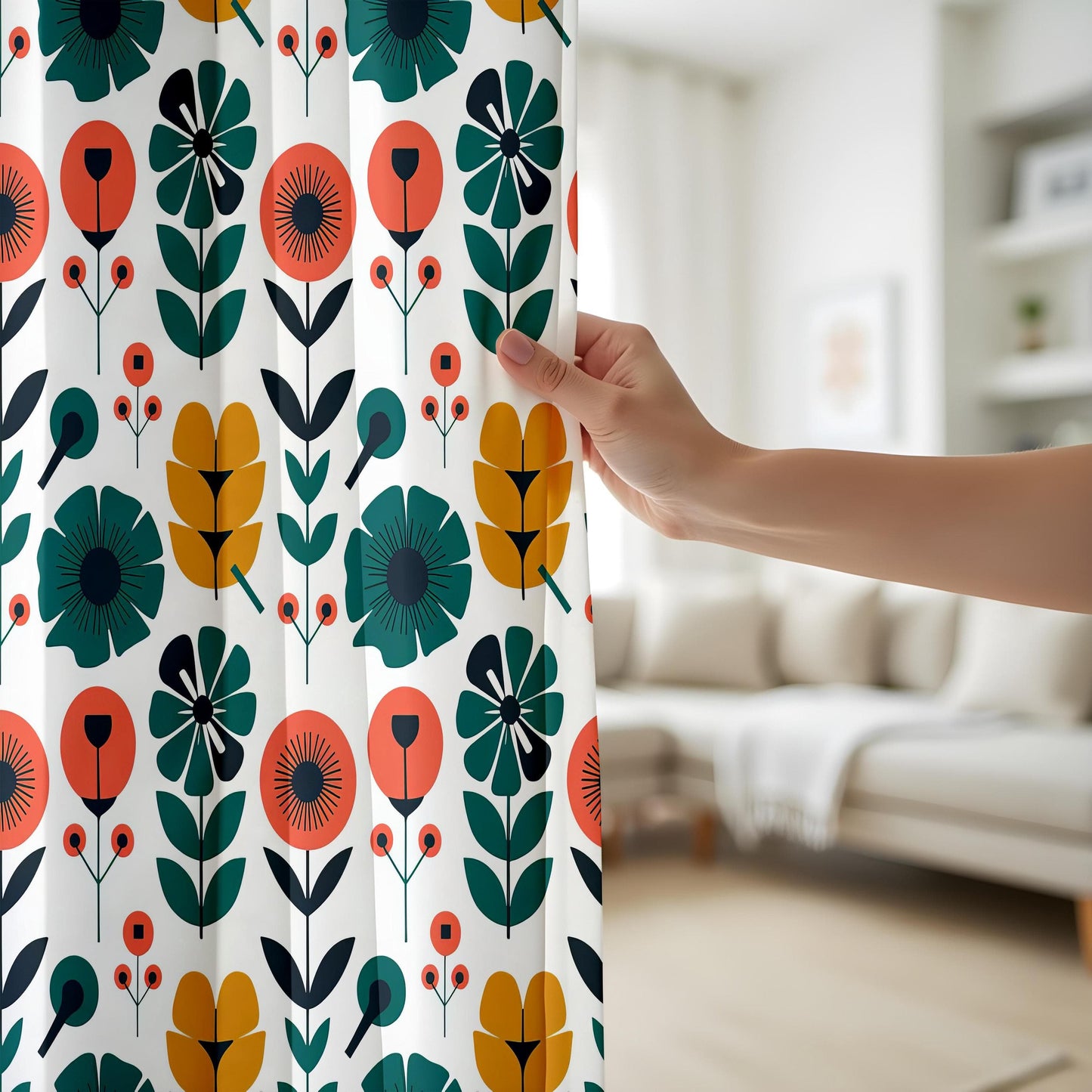 Onay Scandinavian Floral Window Curtains, Modern Boho Botanical Drapes