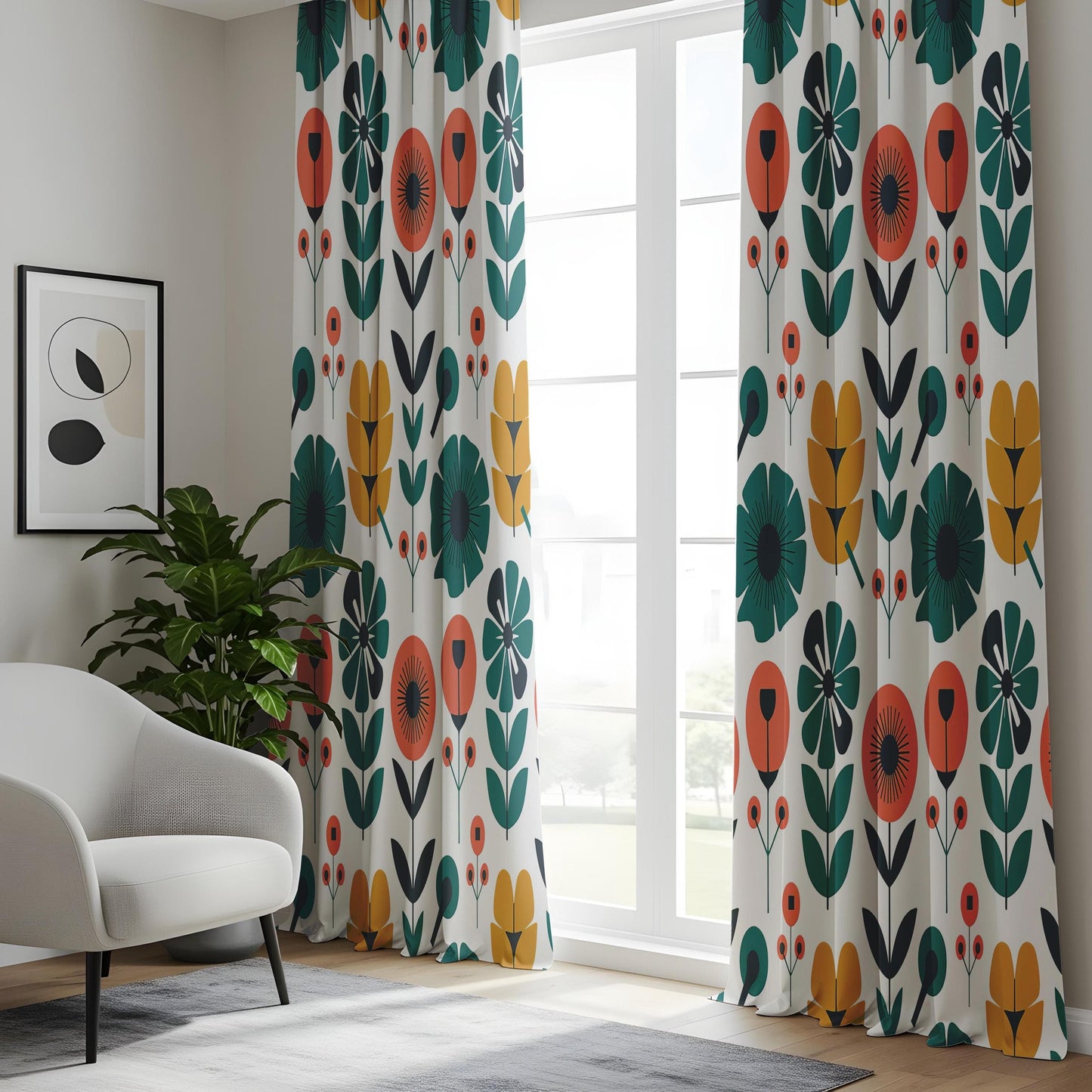 Onay Scandinavian Floral Window Curtains, Modern Boho Botanical Drapes