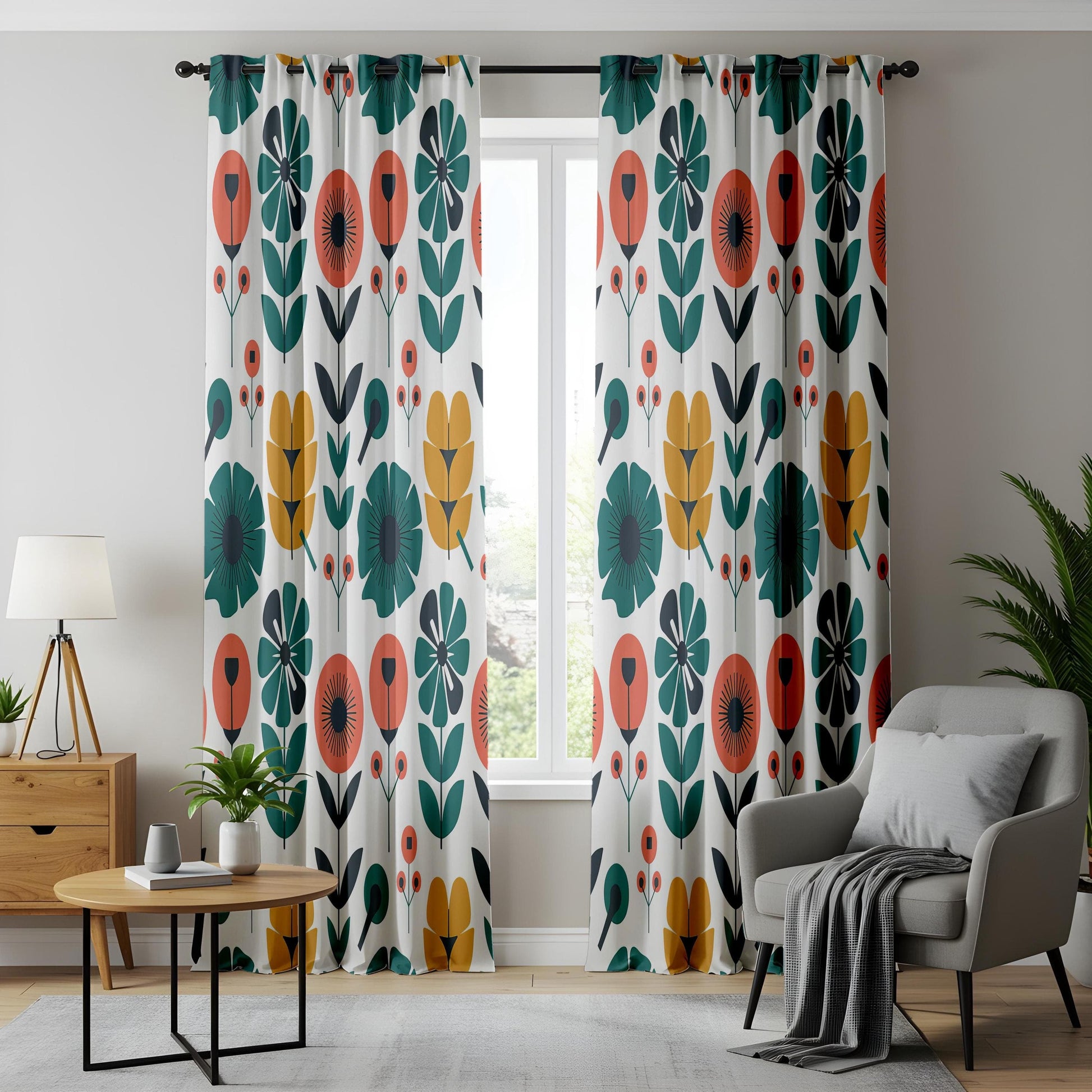 Onay Scandinavian Floral Window Curtains, Modern Boho Botanical Drapes