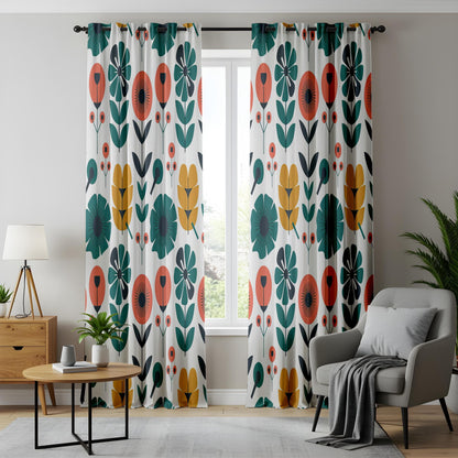 Onay Scandinavian Floral Window Curtains, Modern Boho Botanical Drapes