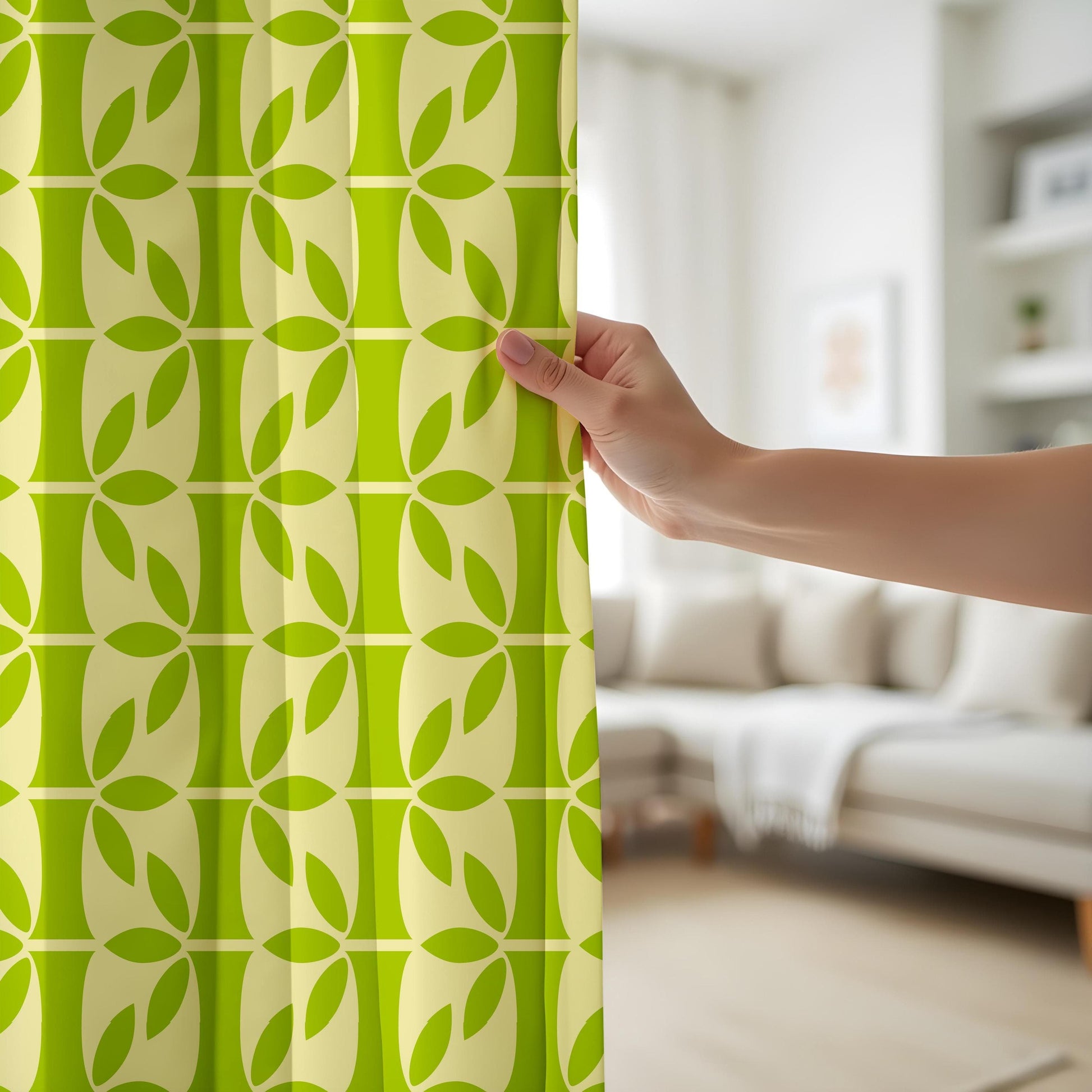 Onay Scandinavian Geometric Curtains – Modern Green Retro Drapes
