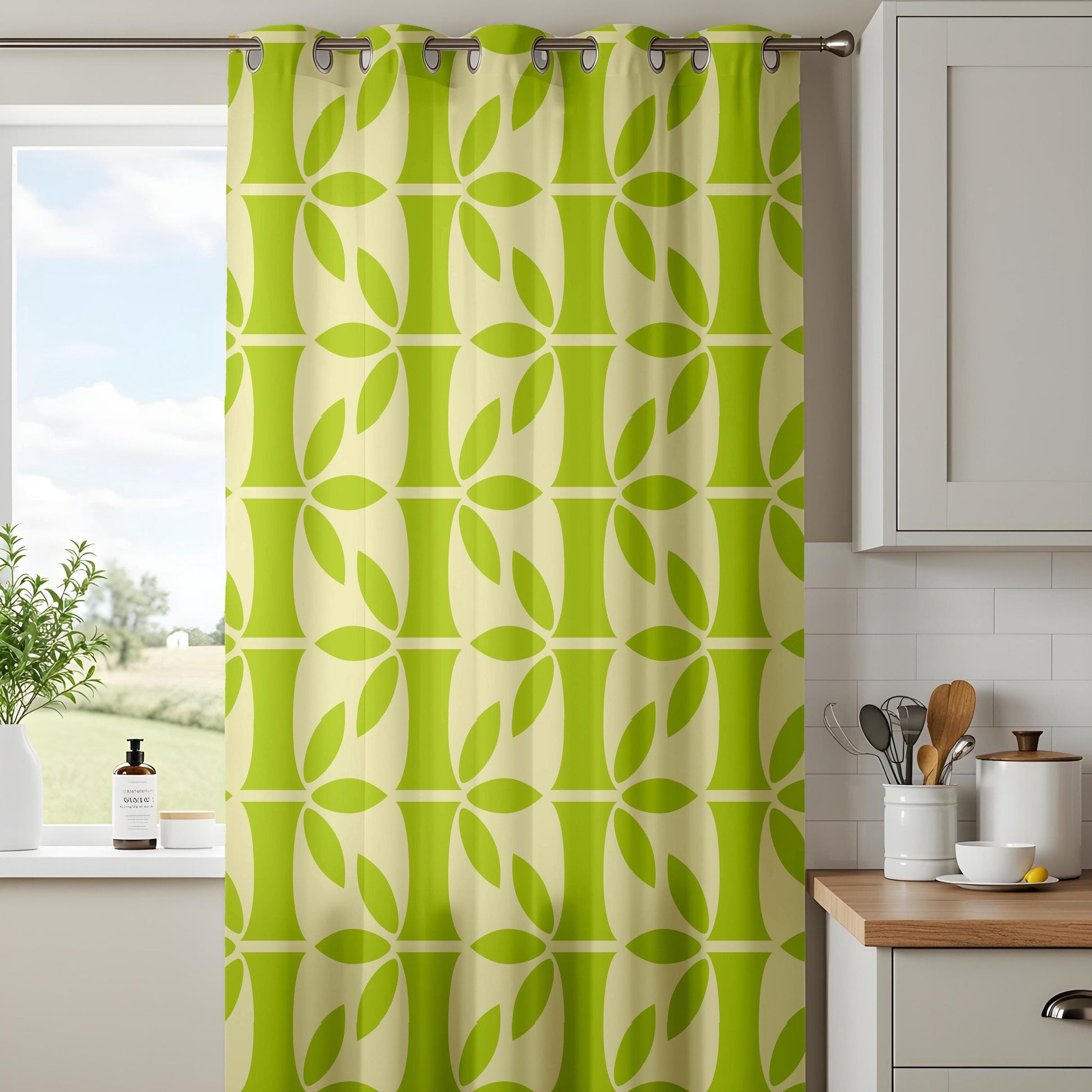 Onay Scandinavian Geometric Curtains – Modern Green Retro Drapes