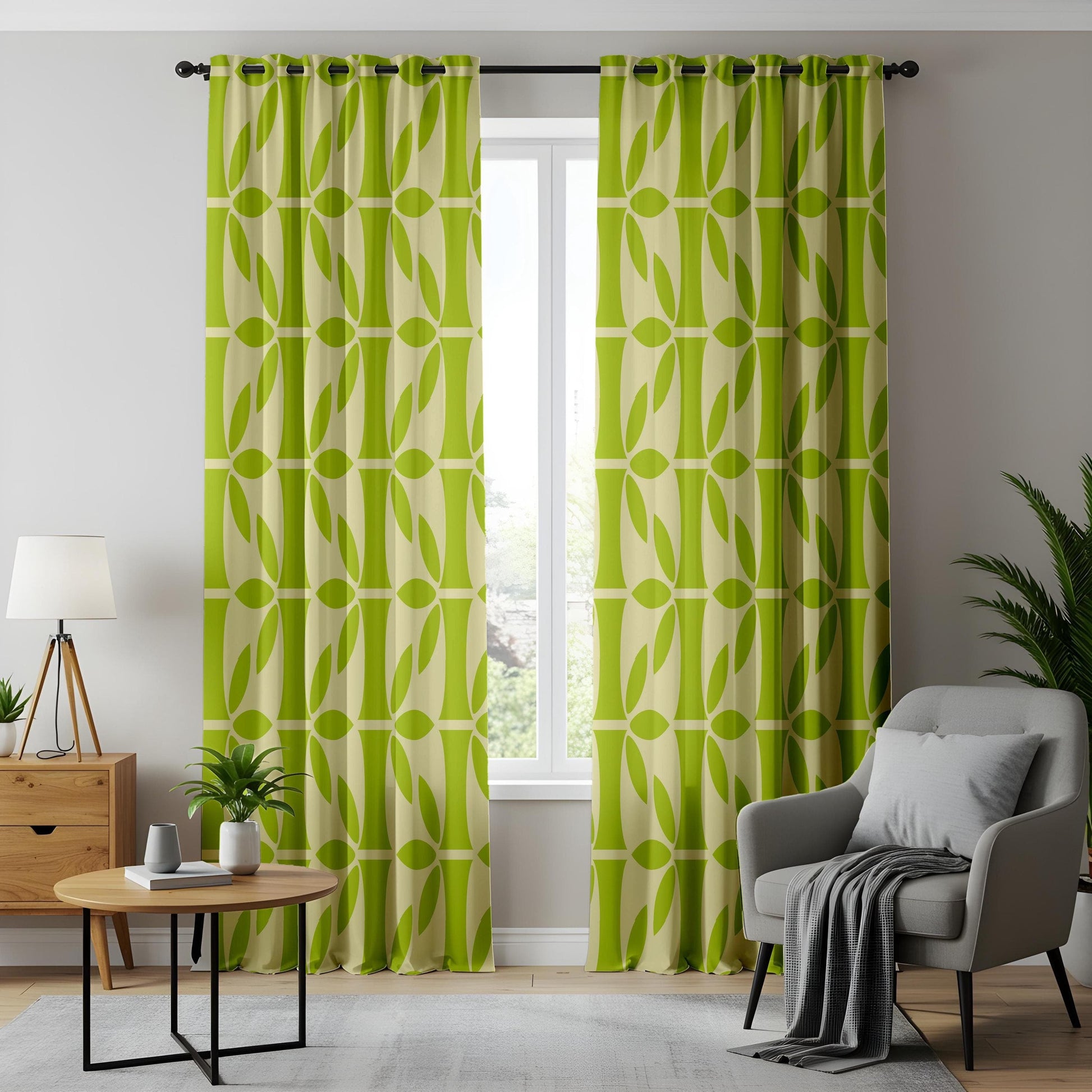Onay Scandinavian Geometric Curtains – Modern Green Retro Drapes