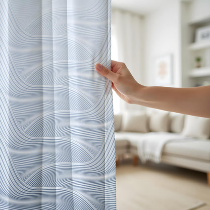 Onay Silver Wave Curtains – Minimalist Drapes with Flowing Abstract Lines for Living Room Decor