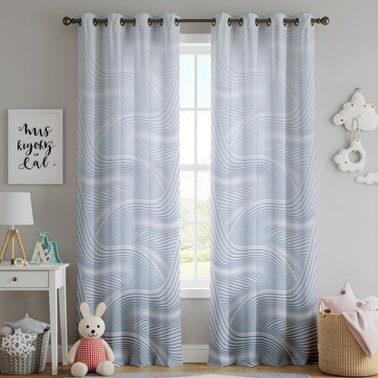 Onay Silver Wave Curtains – Minimalist Drapes with Flowing Abstract Lines for Living Room Decor