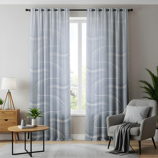 Onay Silver Wave Curtains – Minimalist Drapes with Flowing Abstract Lines for Living Room Decor