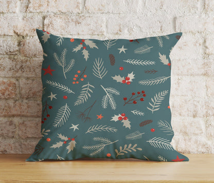 Onay 3 / 12 x 12 inch (30 x 30 cm) Double Side Snowman Botanical Christmas Festive Green Cushion Covers