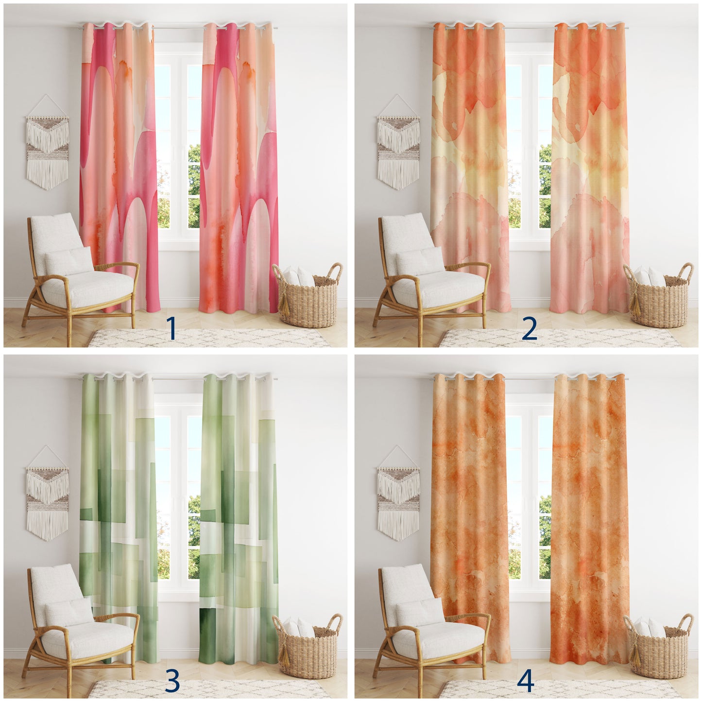 Soft Watercolor Pink Curtains - Abstract Pastel Drapes for Stylish Decor