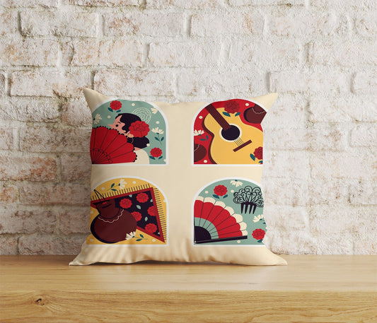 Onay 1 / 12 x 12 inch (30 x 30 cm) Spanish Flamenco Dancers Illustration Ethnic Cushion Covers
