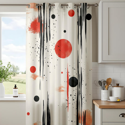 Onay Splash Art Circle Window Curtains, Red Black Abstract Living Room Panels