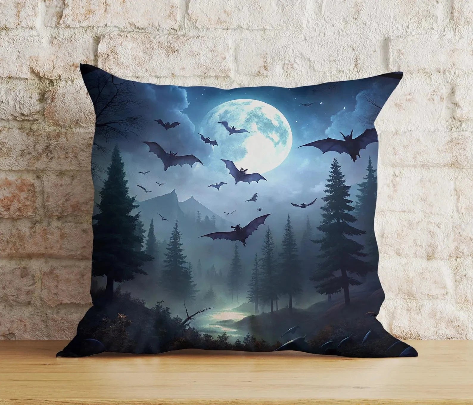 Onay Cushion Covers 6 / 12 x 12 inch (30 x 30 cm) Spooky Halloween Forest Cushion Cover Enchanted Forest Trail at Night