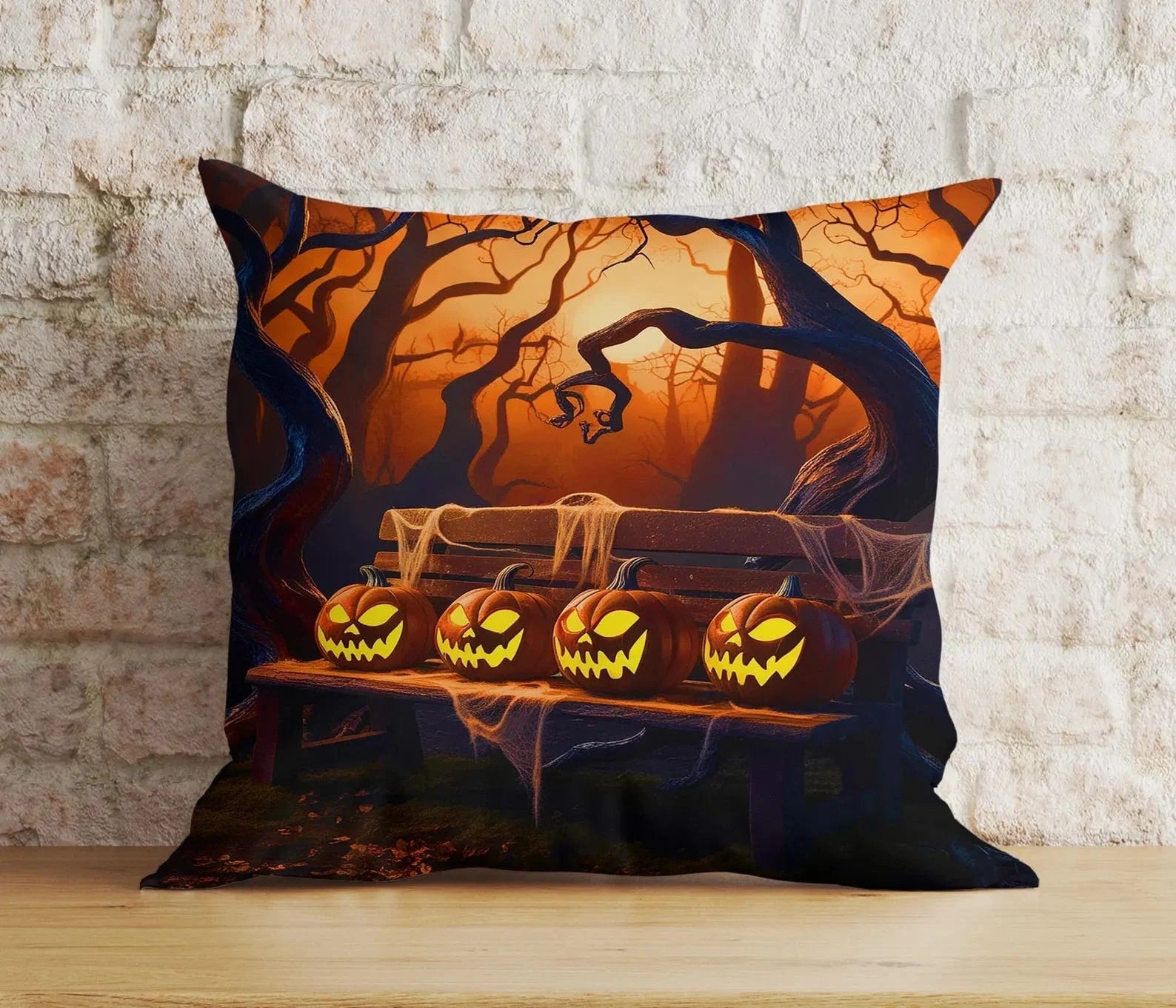 Onay Cushion Covers 8 / 12 x 12 inch (30 x 30 cm) Spooky Halloween Forest Cushion Cover Enchanted Forest Trail at Night