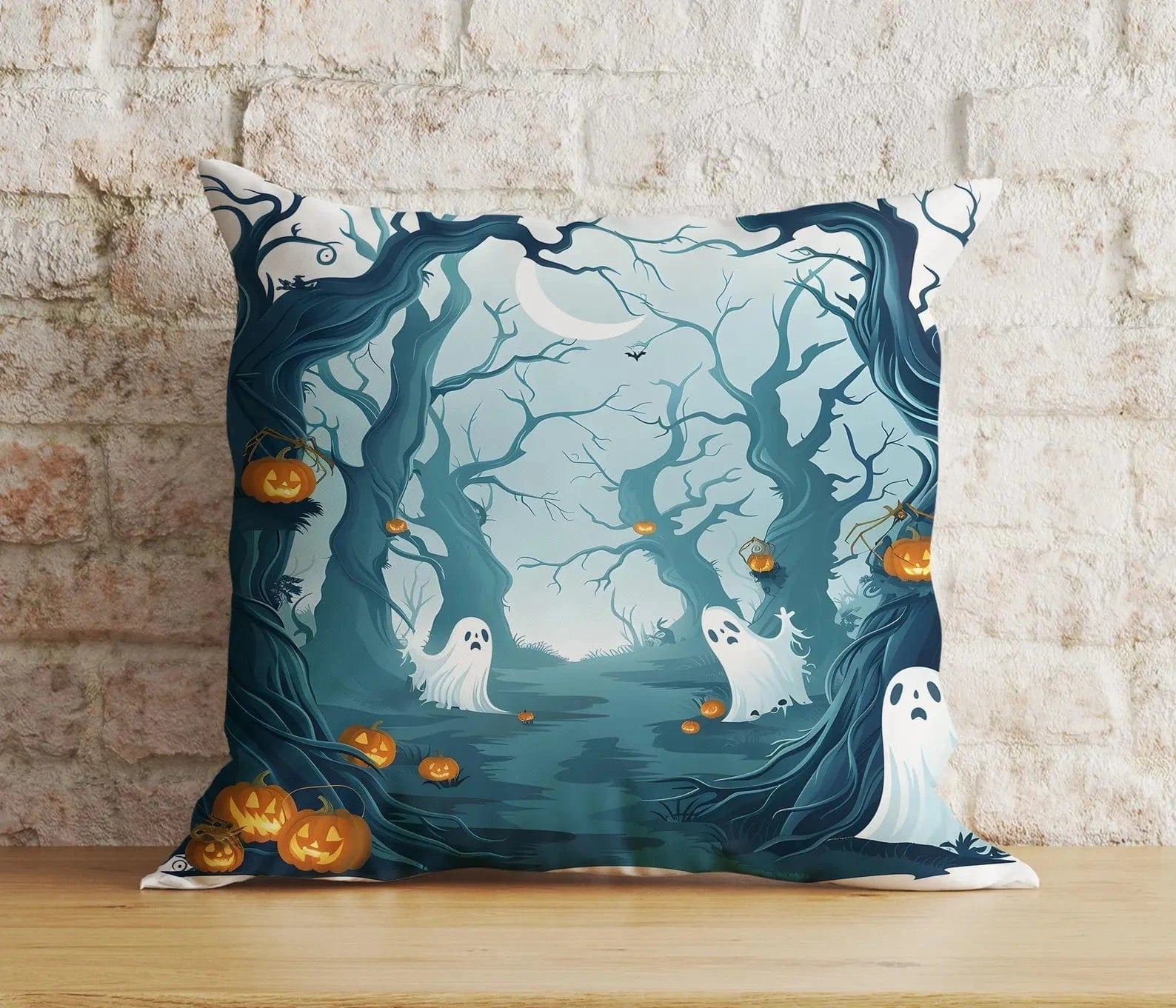 Onay Cushion Covers 7 / 12 x 12 inch (30 x 30 cm) Spooky Halloween Forest Cushion Cover Enchanted Forest Trail at Night
