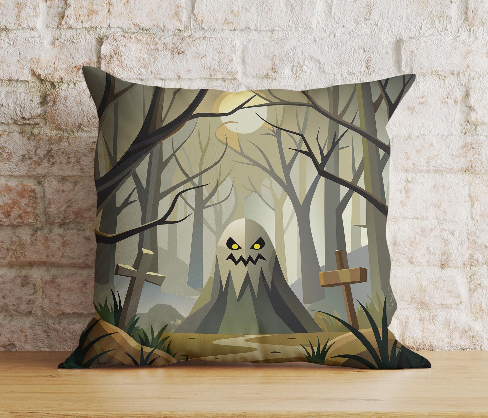 Onay Cushion Covers 4 / 12 x 12 inch (30 x 30 cm) Spooky Halloween Forest Cushion Cover Enchanted Forest Trail at Night