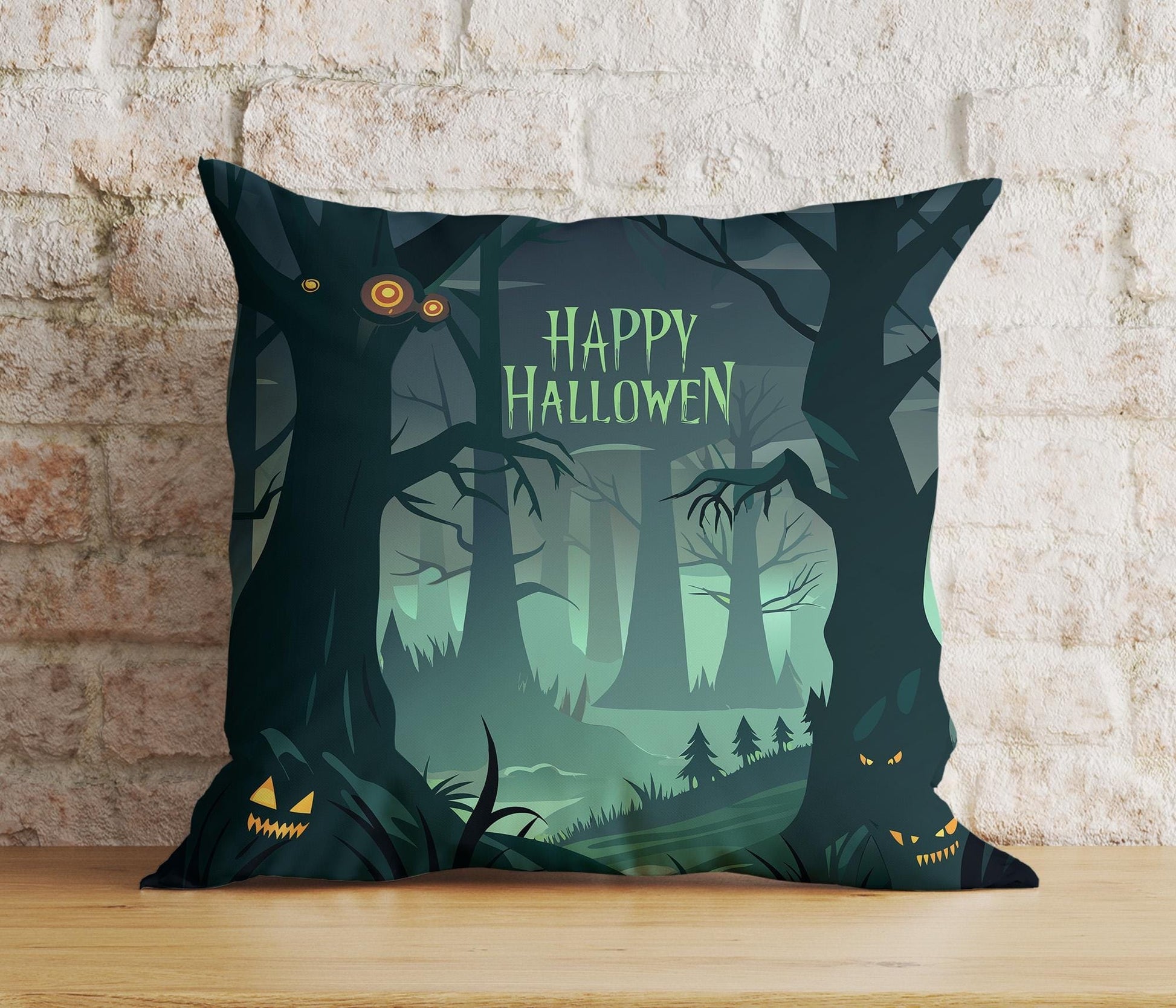 Onay Cushion Covers 3 / 12 x 12 inch (30 x 30 cm) Spooky Halloween Forest Cushion Cover Enchanted Forest Trail at Night