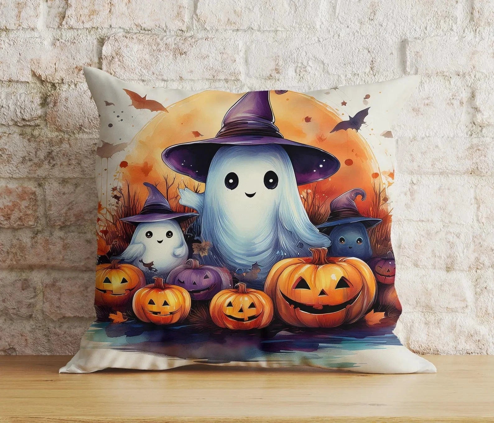 Onay Cushion Covers 7 / 12 x 12 inch (30 x 30 cm) Spooky Halloween Pumpkin Pillow Whimsical Ghost Print Cushion Covers