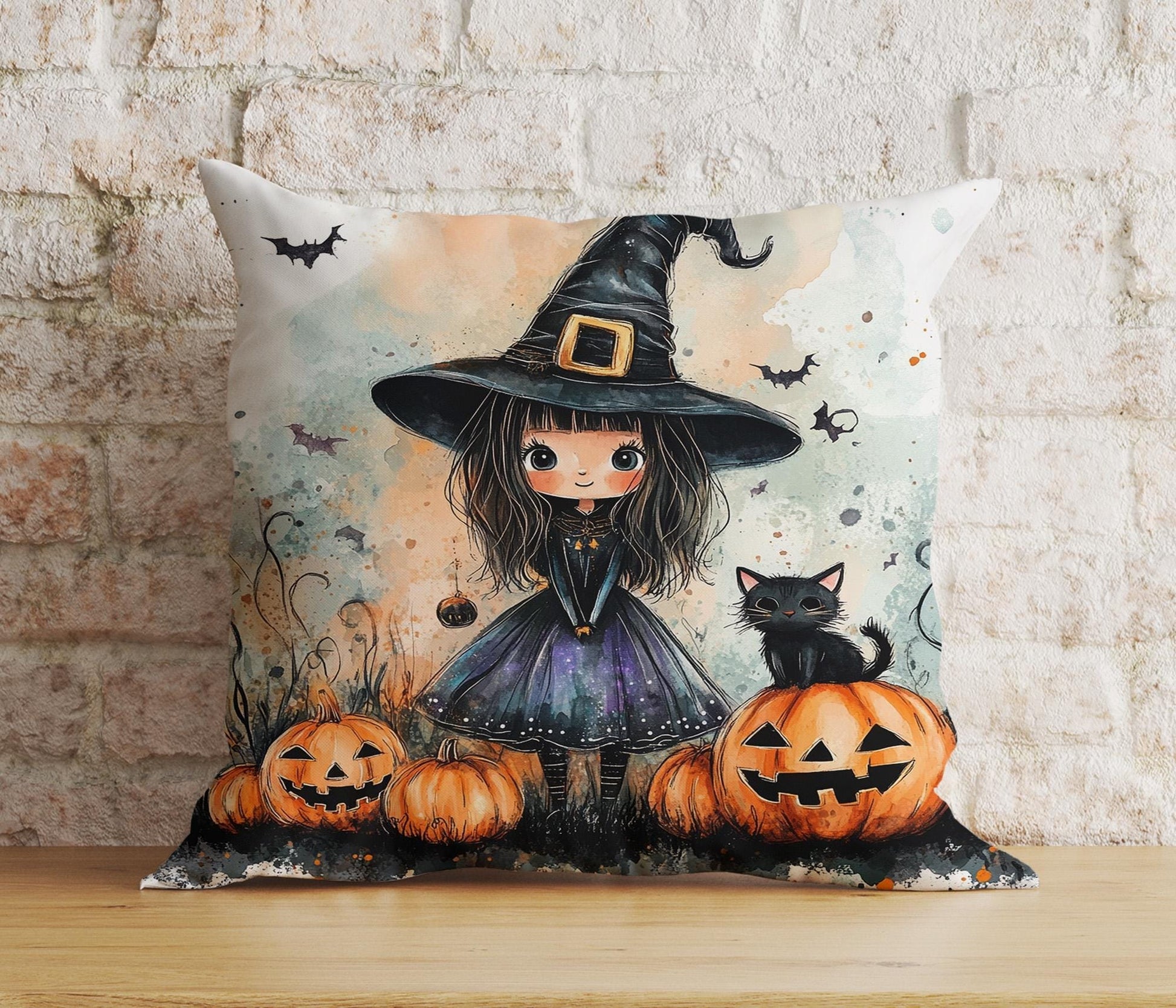Onay Cushion Covers 4 / 12 x 12 inch (30 x 30 cm) Spooky Halloween Pumpkin Pillow Whimsical Ghost Print Cushion Covers
