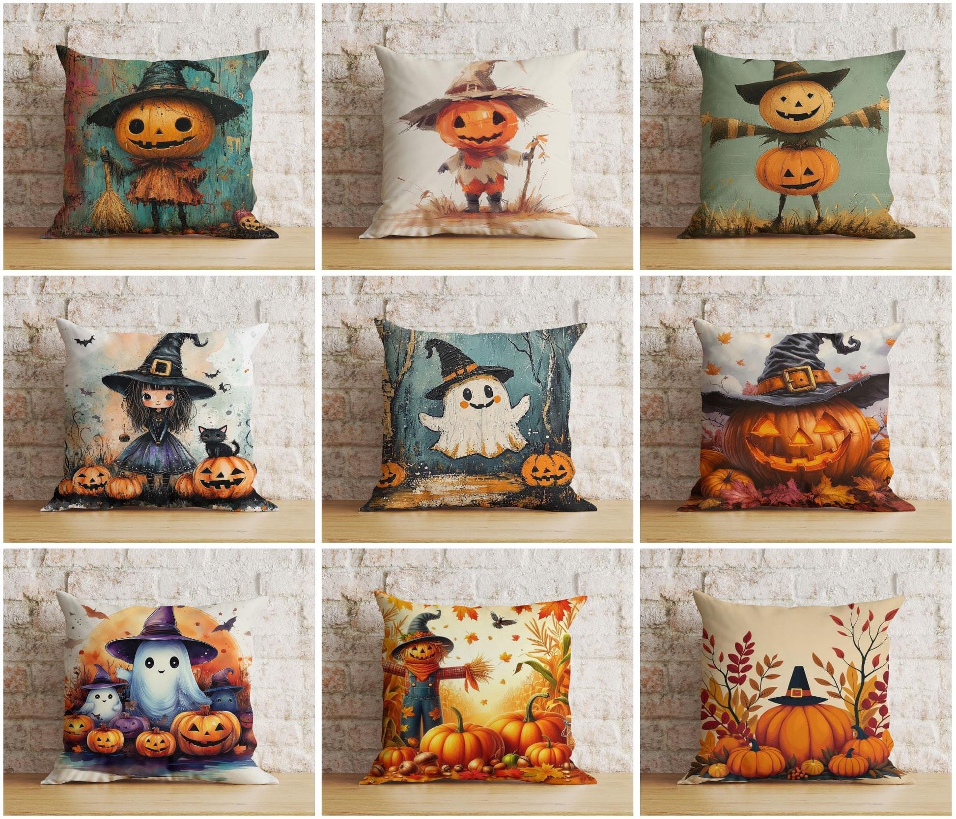 Onay Cushion Covers Spooky Halloween Pumpkin Pillow Whimsical Ghost Print Cushion Covers