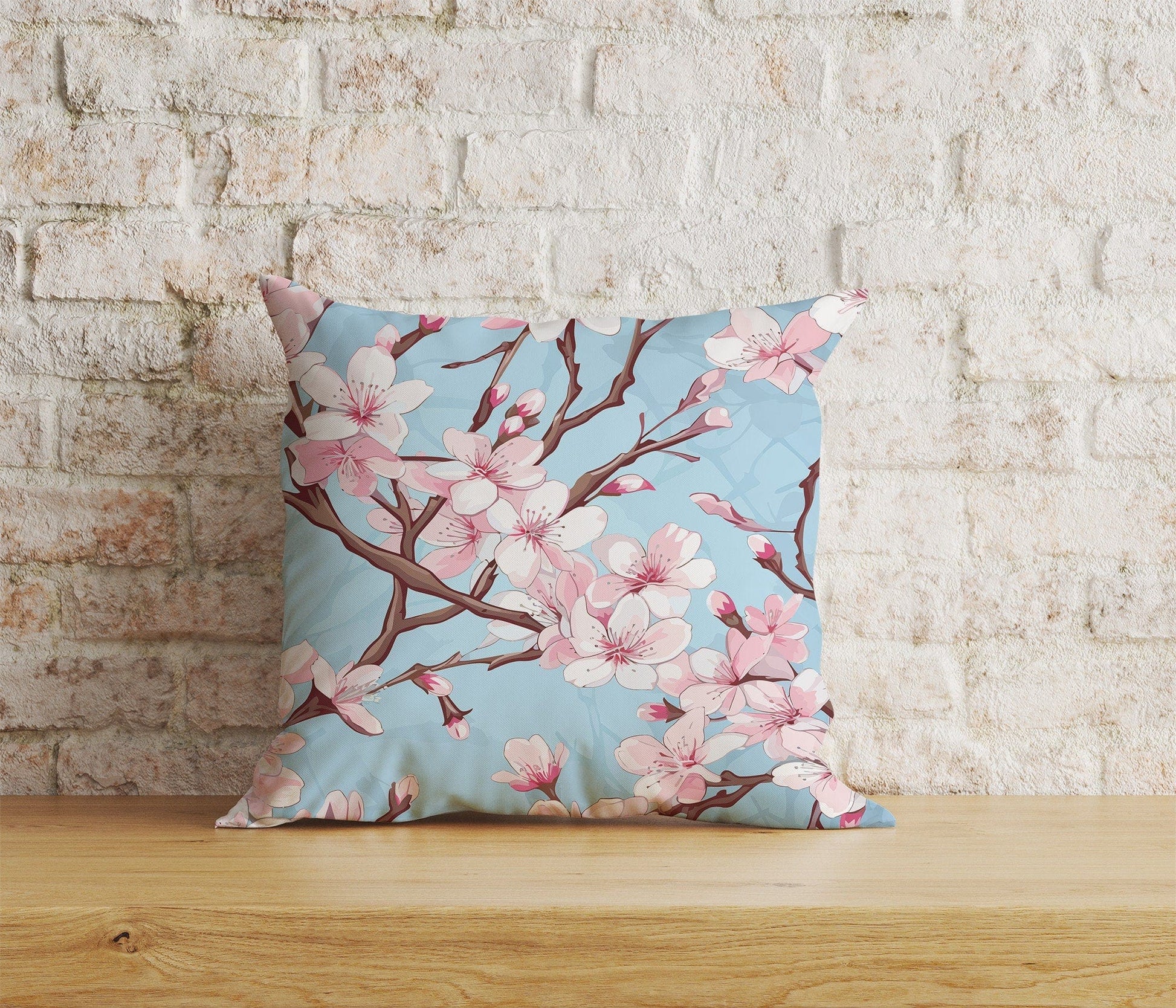 Onay 3 / 12 x 12 inch (30 x 30 cm) Spring Blossoms Pink Blue Sakura Tree Cushion Cover