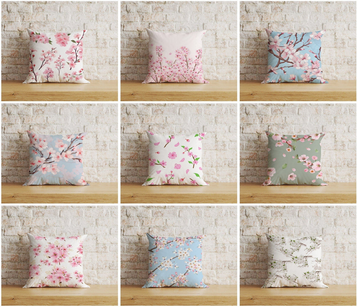 Onay Spring Blossoms Pink Blue Sakura Tree Cushion Cover