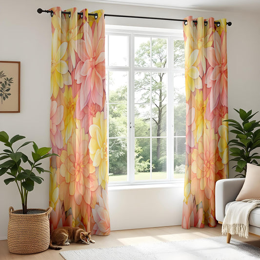 Onay Spring Garden Living Room Curtains, Lush Floral Pattern, Bright and Cheerful Home Drapes