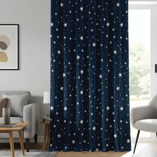 Onay Starry Night Window Curtains, Navy Blue & White Celestial Drapes