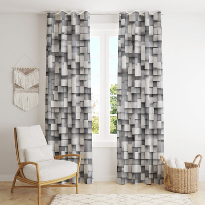 Stylish Black & White Botanical Leaves Curtains - Contemporary Gray Geometric Drapes