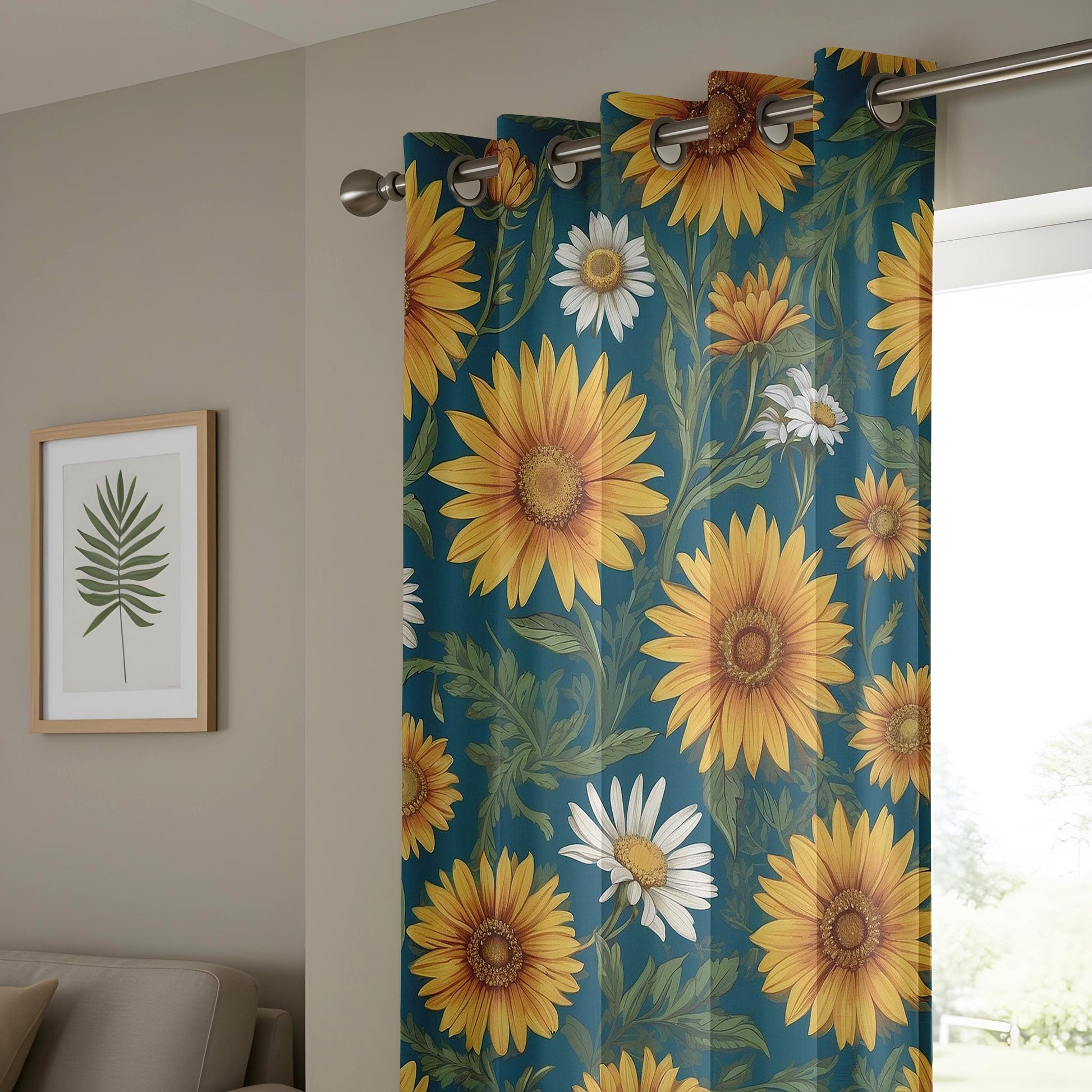 Onay Sunflower Window Curtains, Vintage Floral Drapes, Country Farmhouse Decor