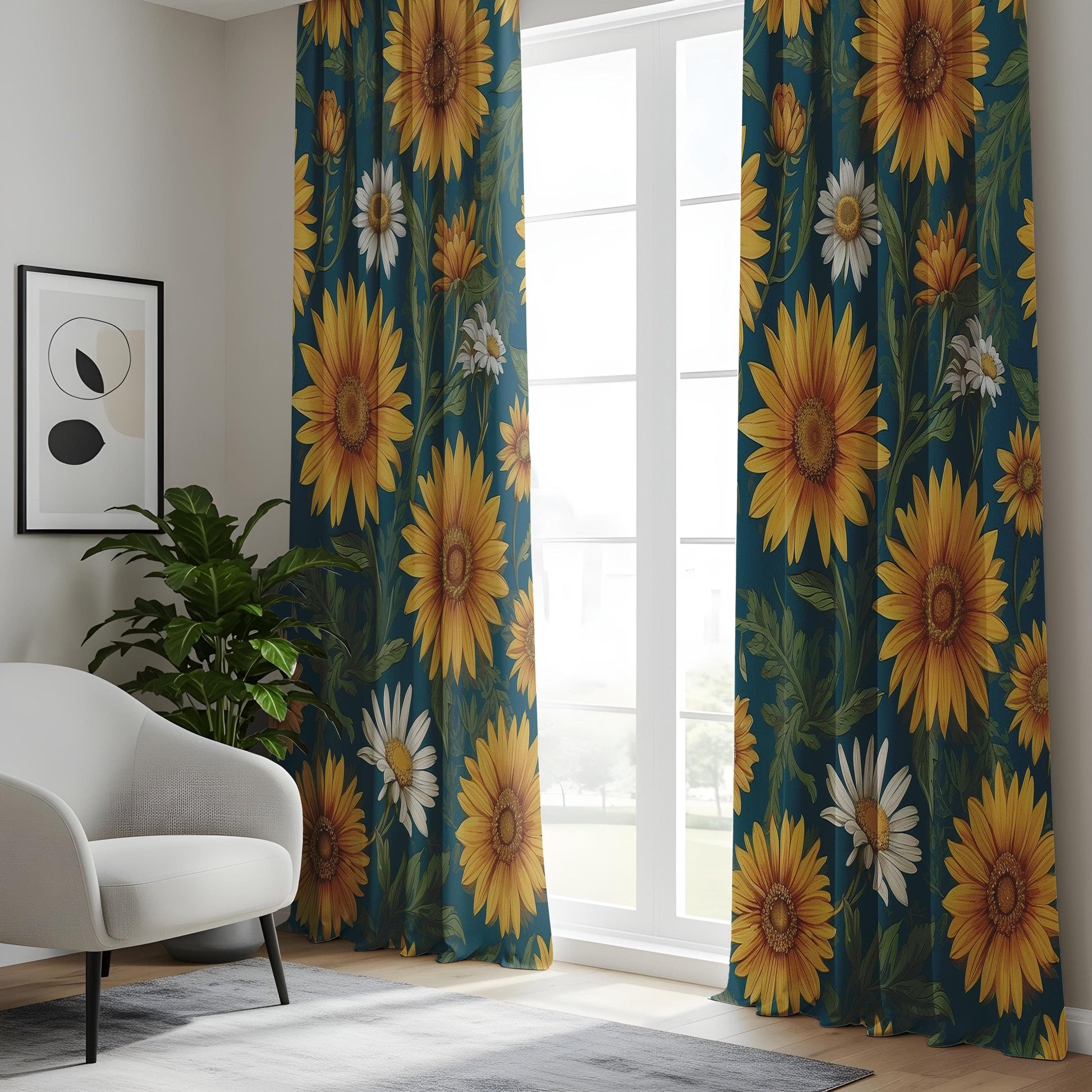 Onay Sunflower Window Curtains, Vintage Floral Drapes, Country Farmhouse Decor