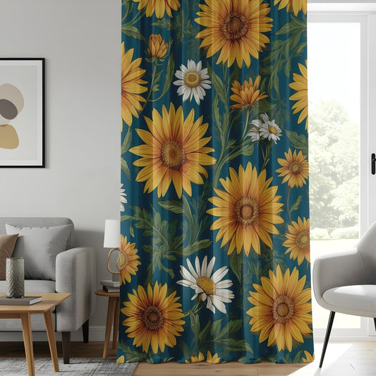 Onay Sunflower Window Curtains, Vintage Floral Drapes, Country Farmhouse Decor