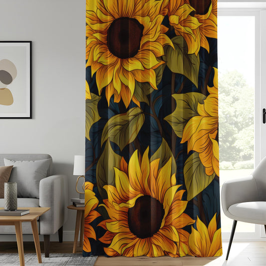 Onay Sunflower Window Curtains, Yellow Floral Drapes, Rustic Farmhouse Living Room Decor