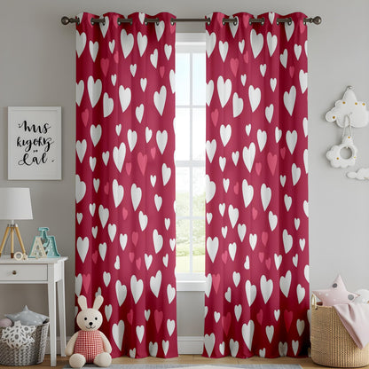 Onay Sweetheart Pattern Window Curtains, Red and White Love Theme Drapes