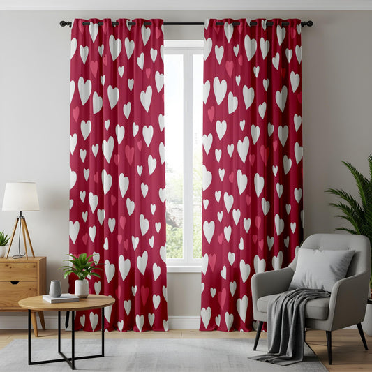 Onay Sweetheart Pattern Window Curtains, Red and White Love Theme Drapes