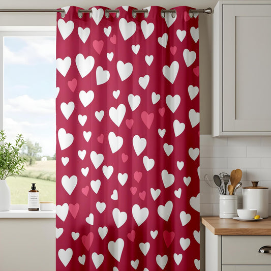 Onay Sweetheart Pattern Window Curtains, Red and White Love Theme Drapes