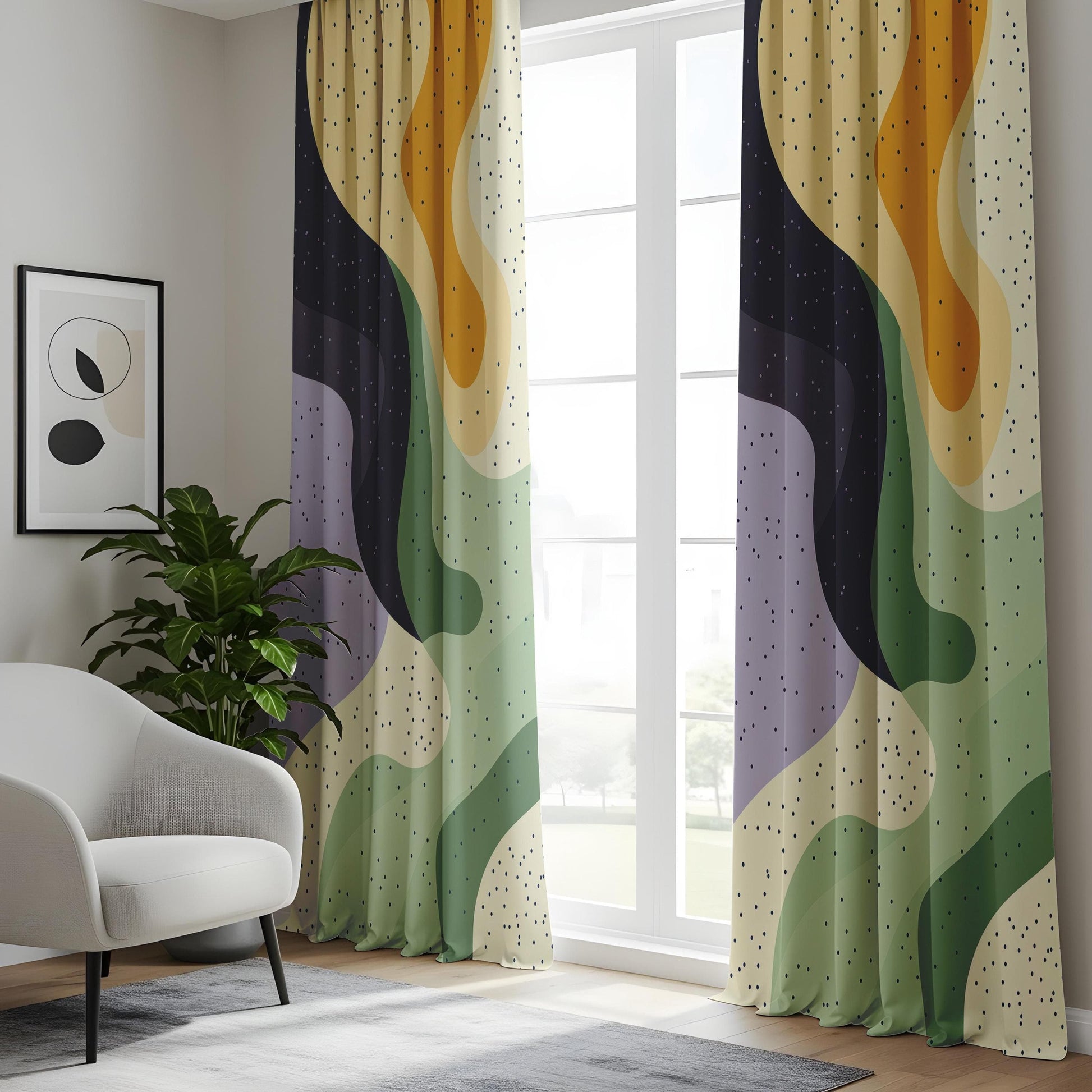 Onay Swirling Color Wave Living Room Curtains, Multicolor Abstract Panels
