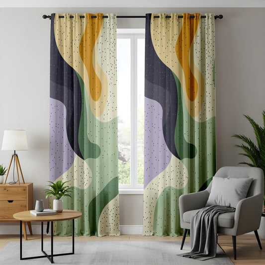 Onay Swirling Color Wave Living Room Curtains, Multicolor Abstract Panels