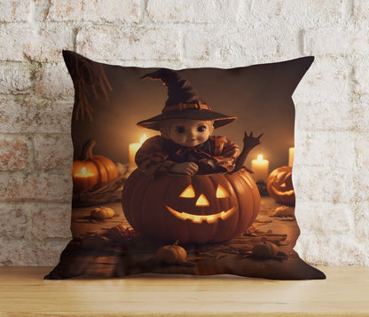 Onay The Witch On Halloween Bats & Haunted House Spooky Cushion Cover