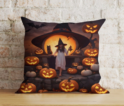 Onay The Witch On Halloween Bats & Haunted House Spooky Cushion Cover
