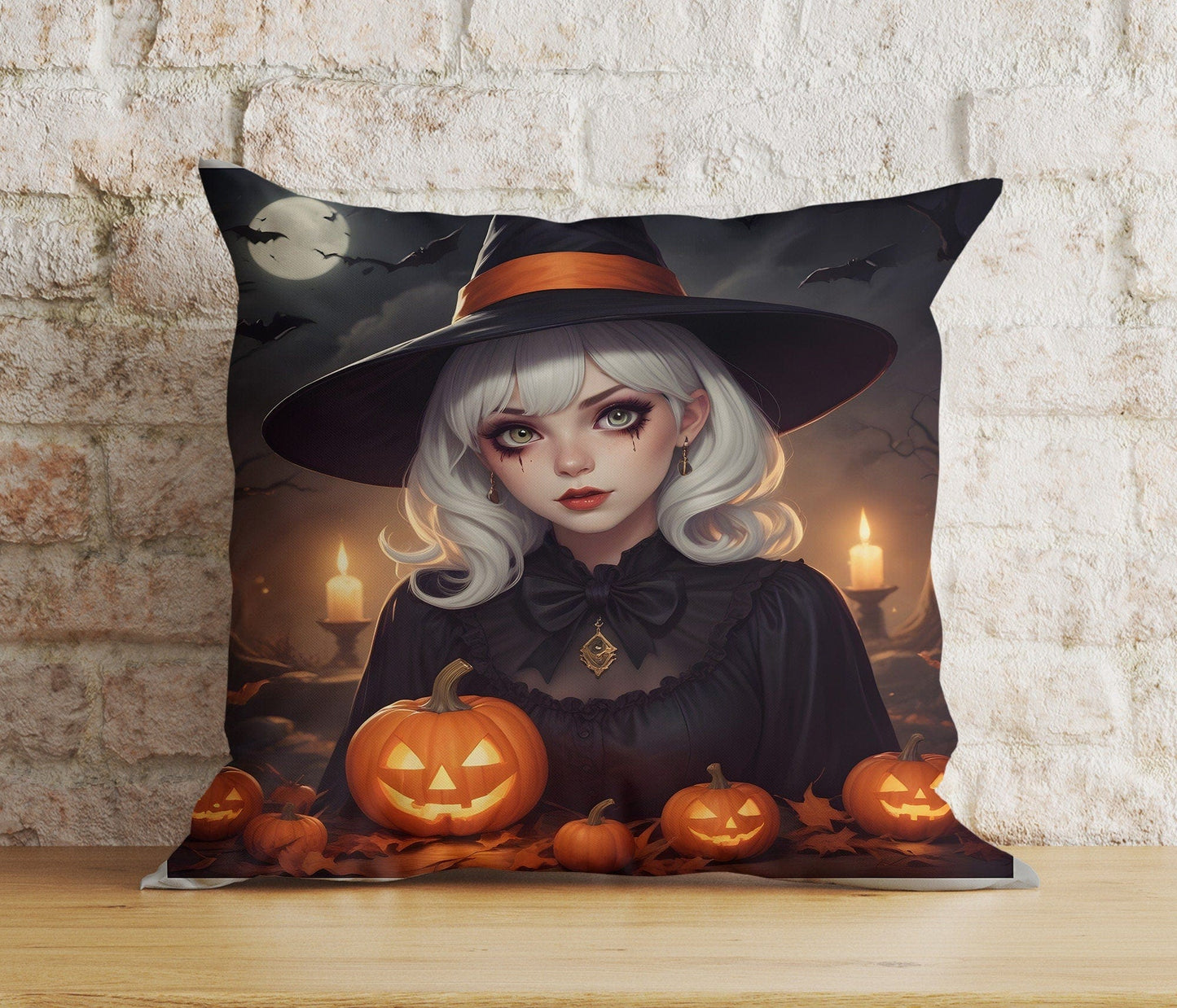 Onay 6 / 12 x 12 inch (30 x 30 cm) Double Side The Witch On Halloween Bats & Haunted House Spooky Cushion Cover